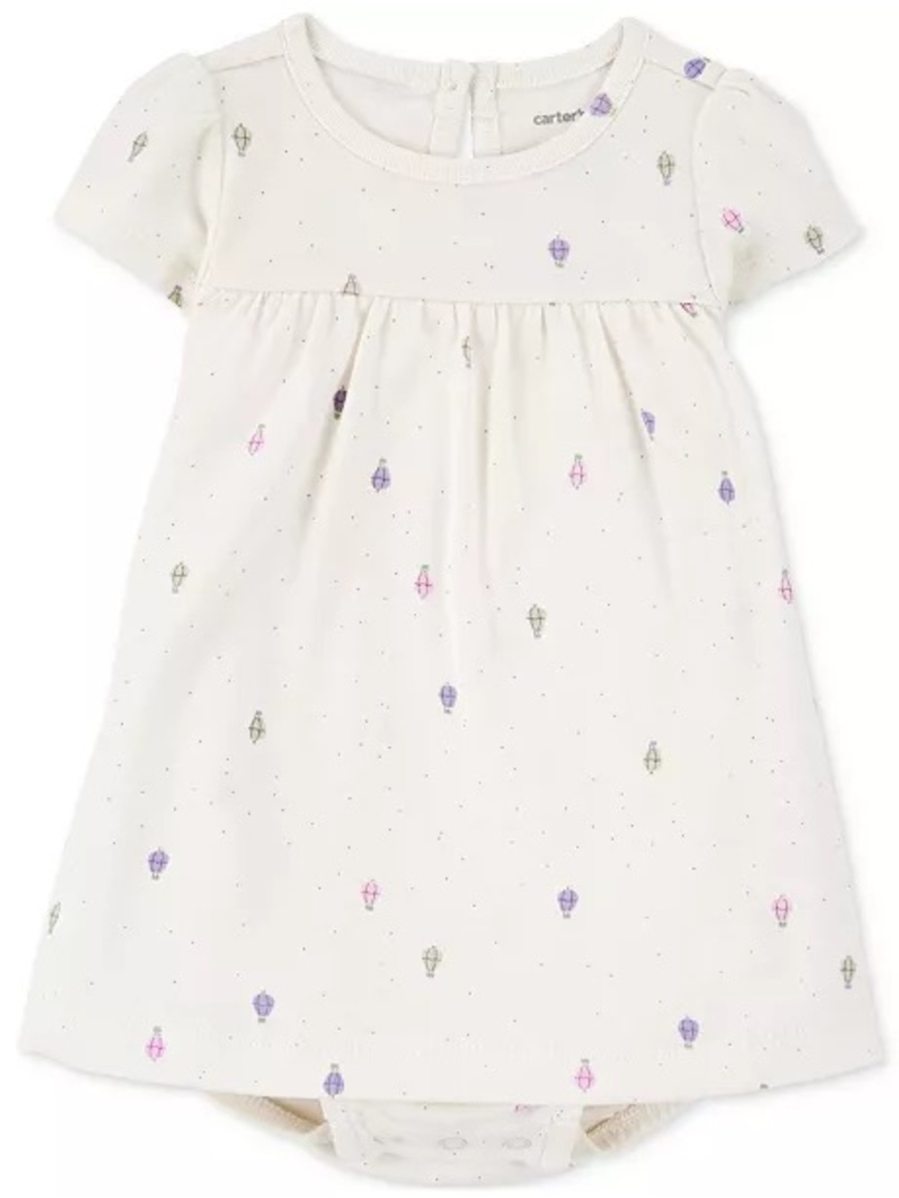 Carter's Ivory Baby Dress & Bloomers with Tiny Pink, Purple & Olive Air Balloons